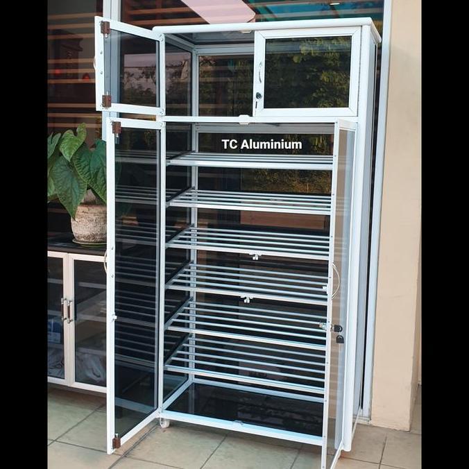 VIRALL TC ALUMINIUM 80X38X158 B W LEMARI RAK SEPATU HELM 1/7 SUSUN MUAT 2 HELM 21 - 28 PASANG SEPATU