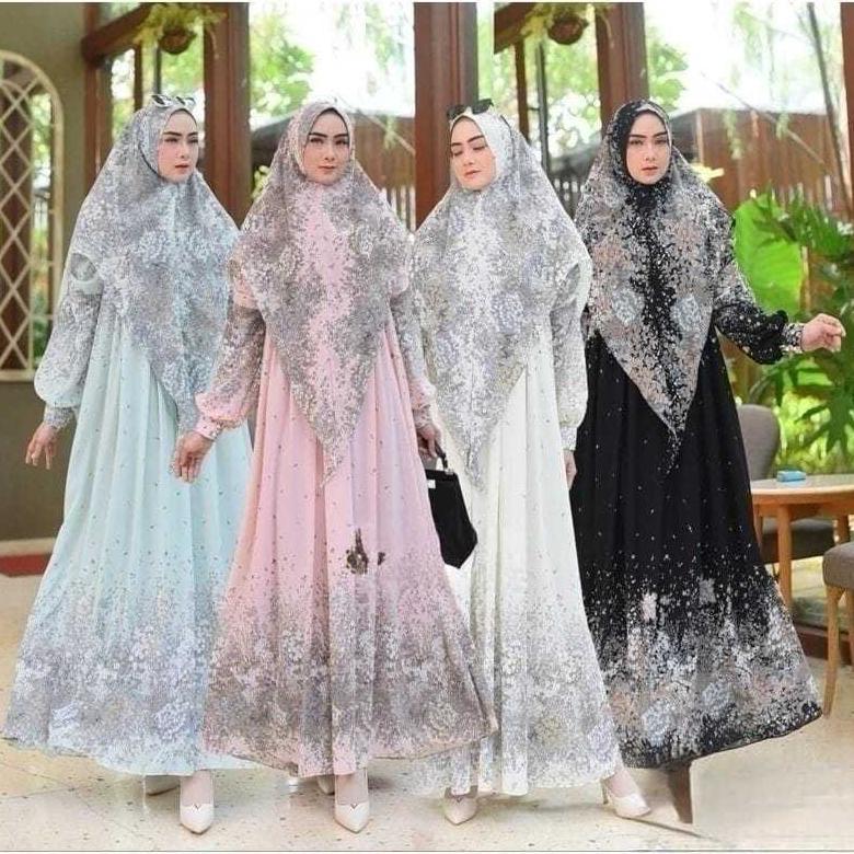 Recommended Azura 3 Set Hijab Segi4 / Gamis Dress Plisket / Gamis Wanita Kekinian / Terbaru