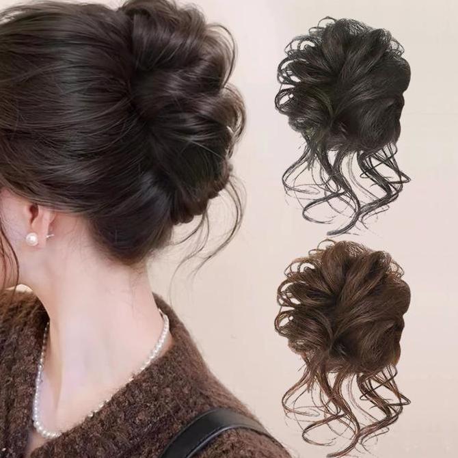 KAMLAN Ikat Rambut Palsu Bun Wig Keriting Besar Ekor Urai Ponytail Model Keriting Jepit Korea Rambut