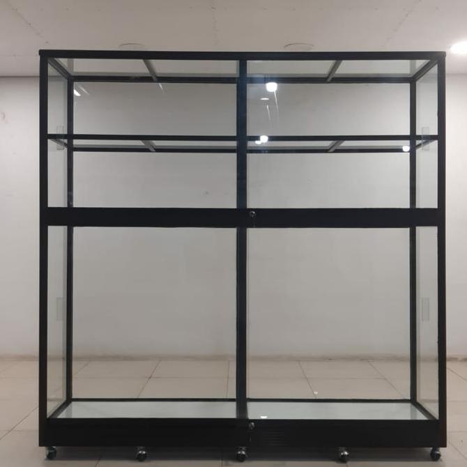 * TC ALUMINIUM LE781 200X50X200 S B LEMARI PREMIUM RAK ALUMINIUM TEBAL 3 SUSUN FULL KACA 5 MM BENING