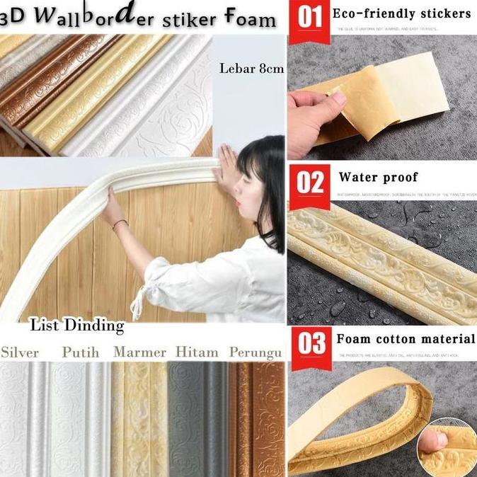 Wall Border List Dinding Tembok Wallpaper Stiker Foam 3D Motif Bunga