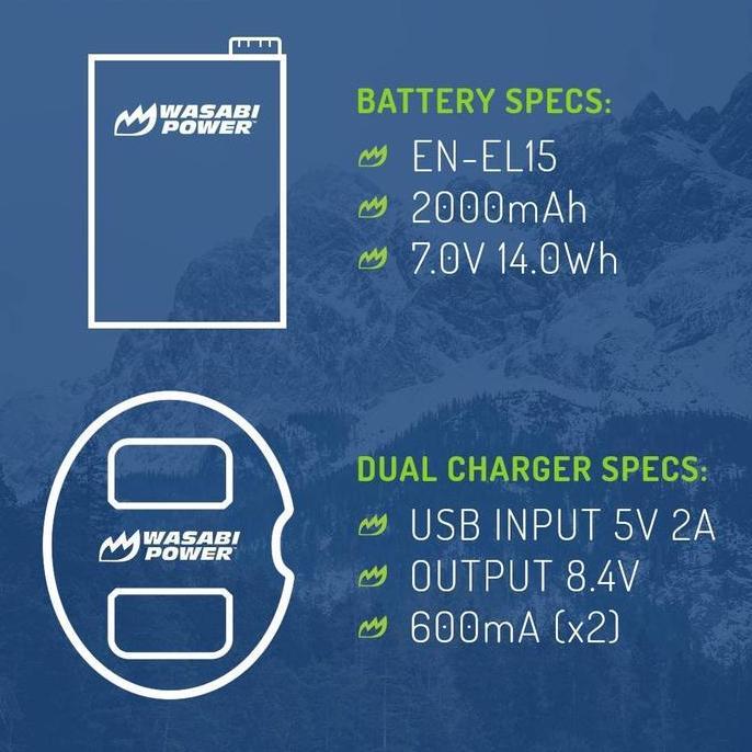 Wasabi Power Battery & Charger For Nikon En-El15 En-El15A En-El15B Enel15 Enel15A Enel15B En El15 El