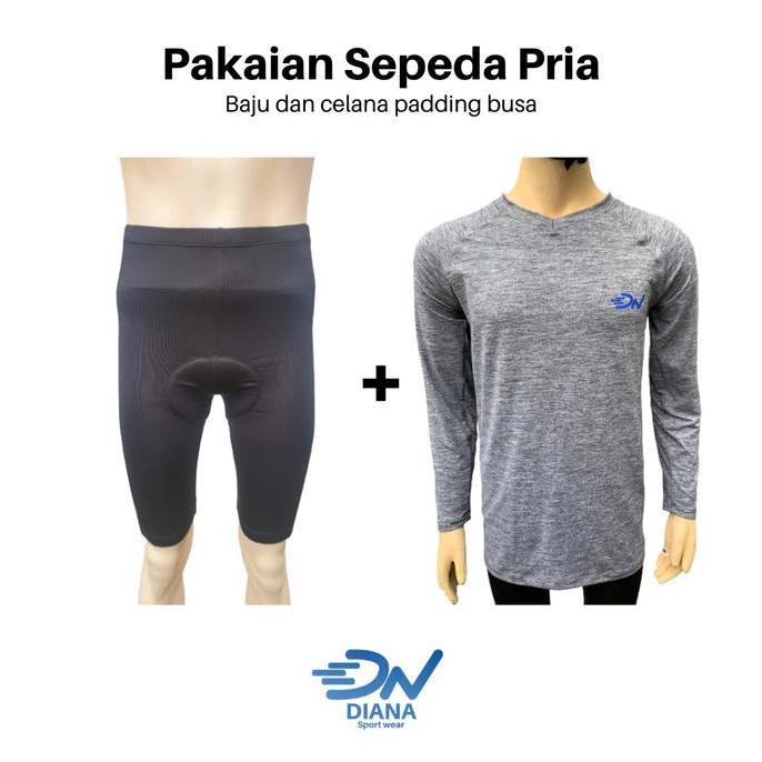 Set pakaian bersepeda pria celana sepeda padding busa dan baju sepeda