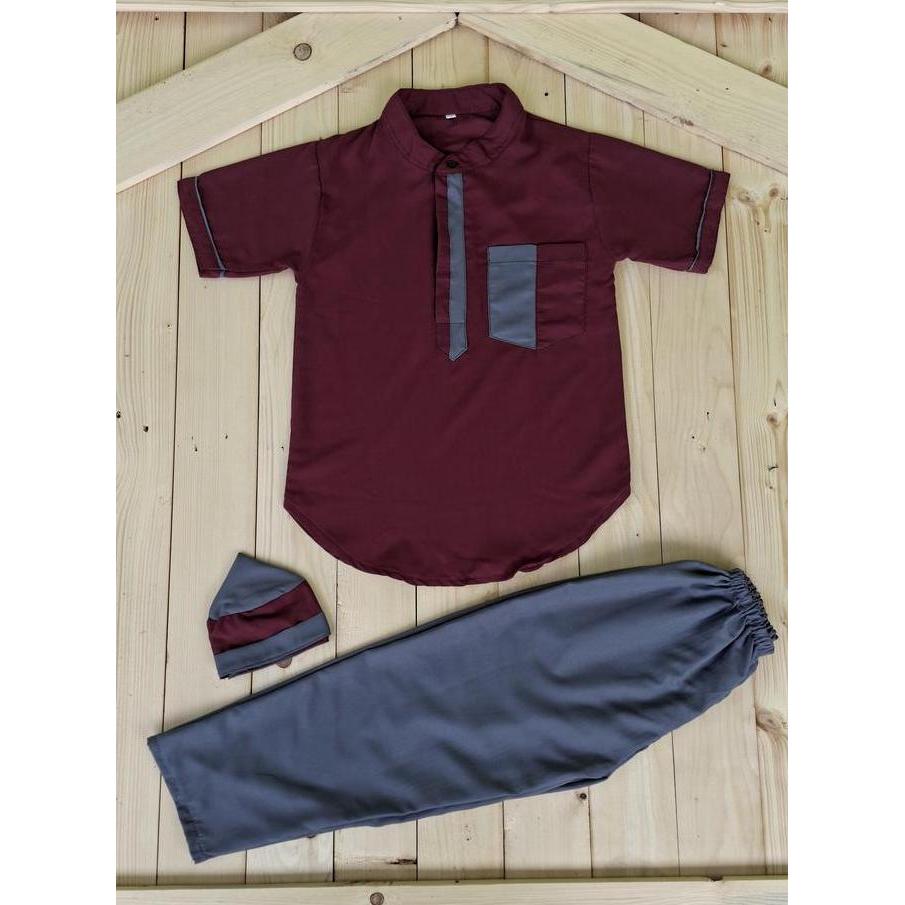 Setelan Koko Anak Kombinasi Ar-Rayyan 2-10 Tahun Terbaru dan Kekinian Muslim Original