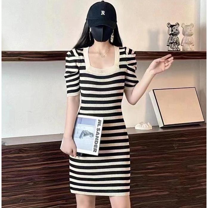 DS157 - [SBZ] Mini Dress Wanita U Neck Puffy Knit Premium | Dress Press Body Puffy U Neck Rajut Prem