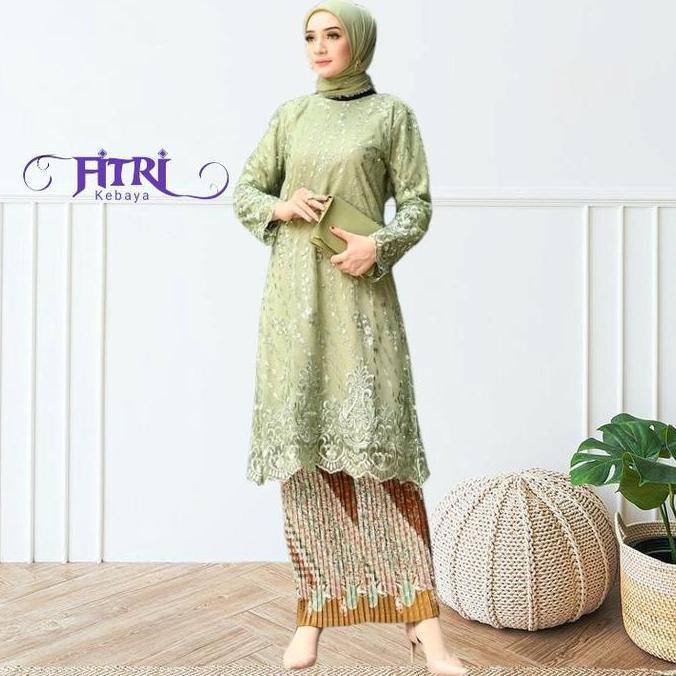 DV217 >> Setelan Kebaya Tunik Brokat Tile Bordir Mutiara Baju kurung melayu 2025 Wanita Kondangan Wi