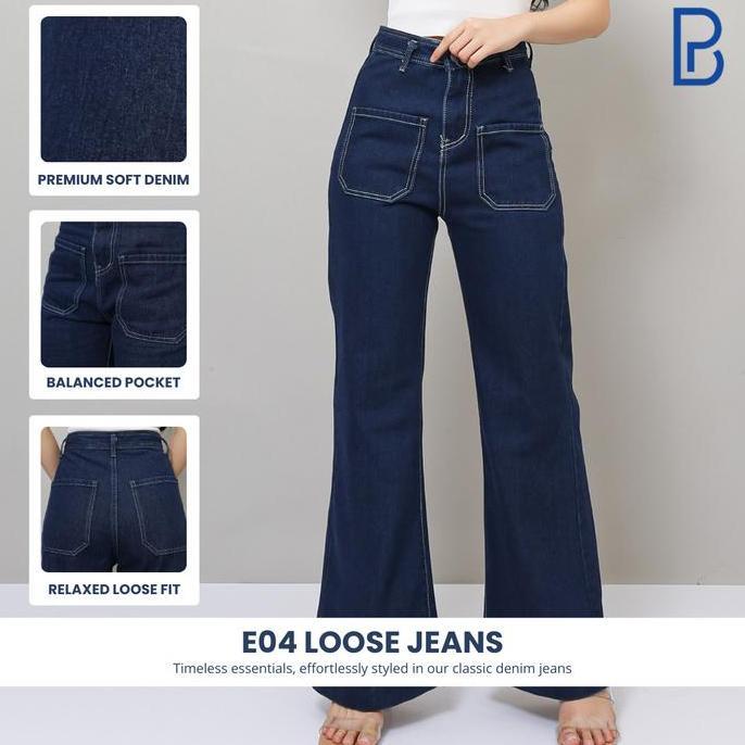 DB211 - BLUEPANSY.ID E04 Jeans Wanita High Waist Straight Celana Panjang Denim Korea Look Kekinian, 