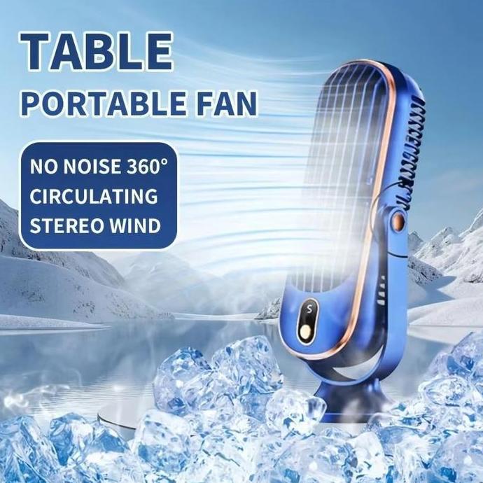 ROKAROKEON Kipas Angin Berdiri & Desktop USB - Dual Fan Portabel untuk Siswa/Rumah Tangga, Desain Me