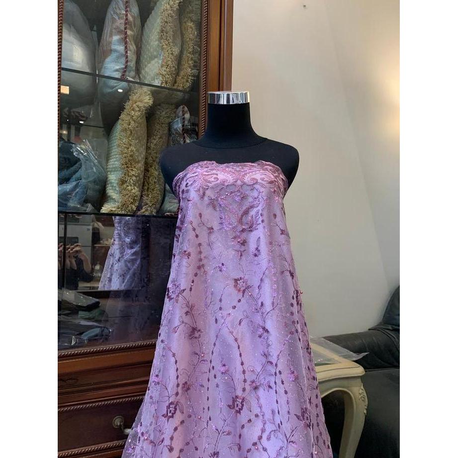 DE80 >> Kain Brokat Tile Mutiara Glitter Rosemary warna Lilac