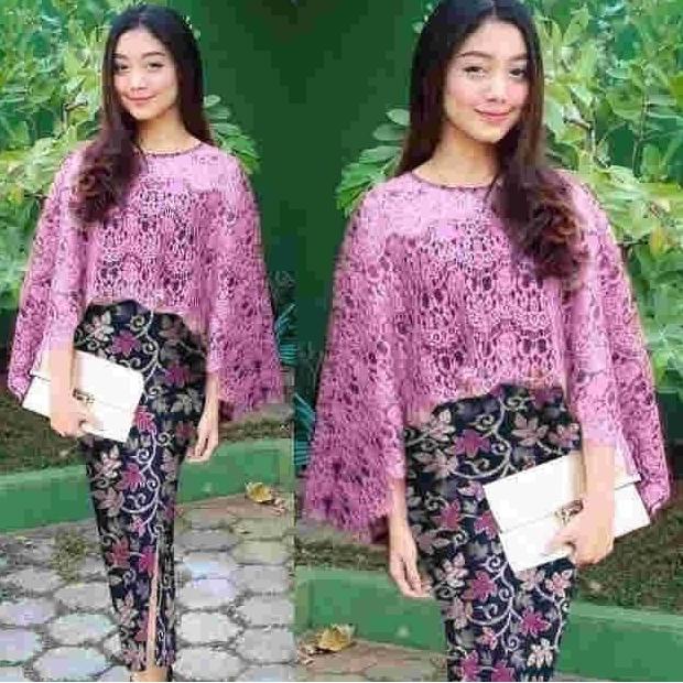 DB173 >> Kebaya Wanita Cape Brukat Modern Set Kebaya Wisuda Rok Panjang Model Lengan Batwing Kelelaw