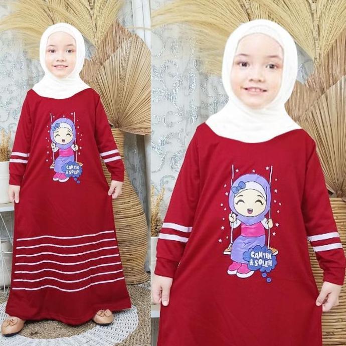 Gamis Anak Cantik & Soleha 2-12 Tahun Gambar Karakter Sablon Bahan Voxy Melar Balita Batita Murah Ki