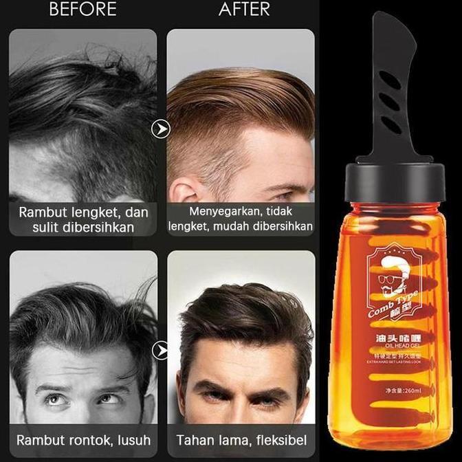 XARANA Minyak Rambut Pria 2 in 1 Dengan Sisir 260ml Tahan Lama Tidak Lengket Pomade Oil Gel Cepat Ke