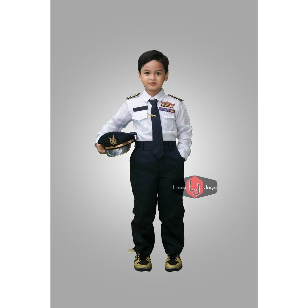 Baju Profesi Karnaval Anak Pilot // Celana Dasi dan Topi Biru Dongker (Navy)