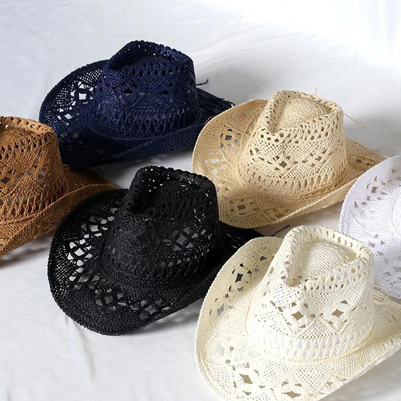 Cowboy hat fashion hollow handmade cowboy straw hat men's summer outdoor travel beach hat unisex sol