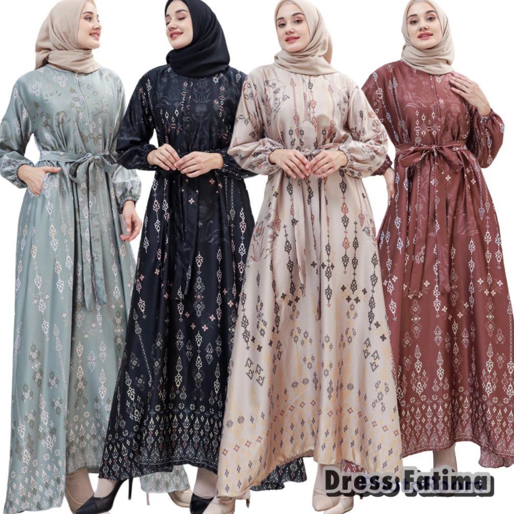 Dress Gamis Fatima Silky Bunga Baju Wanita Dress Wanita Pakaian Wanita