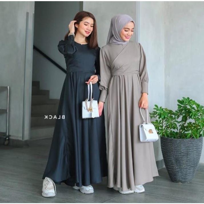 RILLO - Gamis Maxi Dress Sahna Bahan Crepe Premium