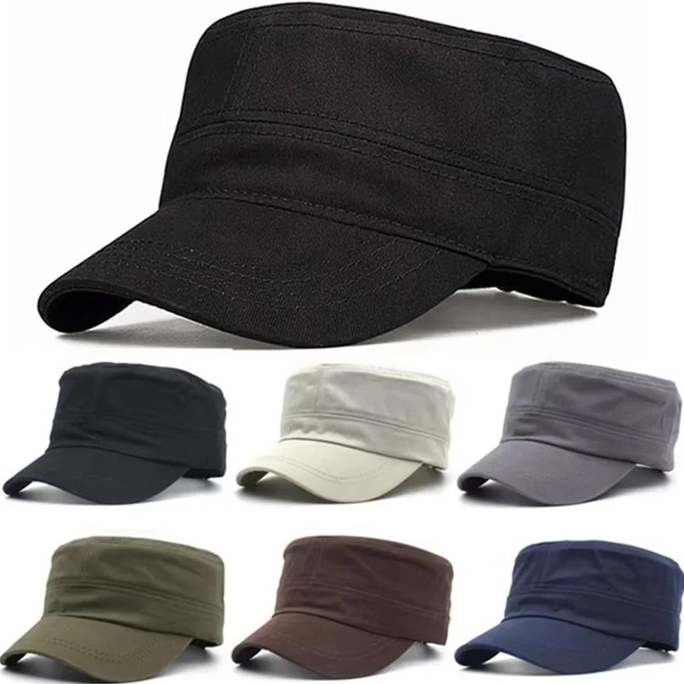 Men Women Outdoor Travel Sun Visor Cotton Hat Unisex Adjustable Classic Plain Flat Vintage Army Hats