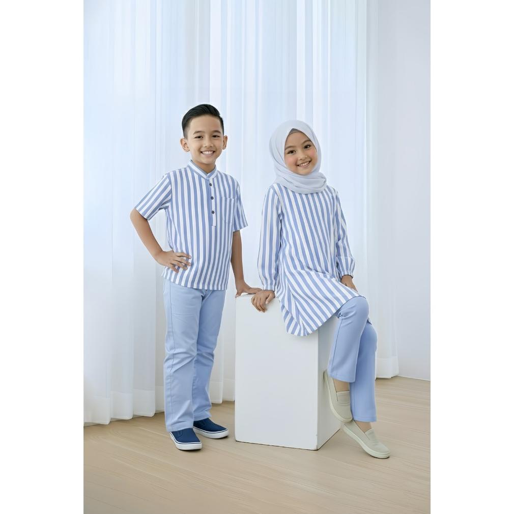 Berkualitas Baju Couple Muslim Koko Anak Laki Laki Setelan Tunik Muslim Motif Salur Anak Perempuan 3