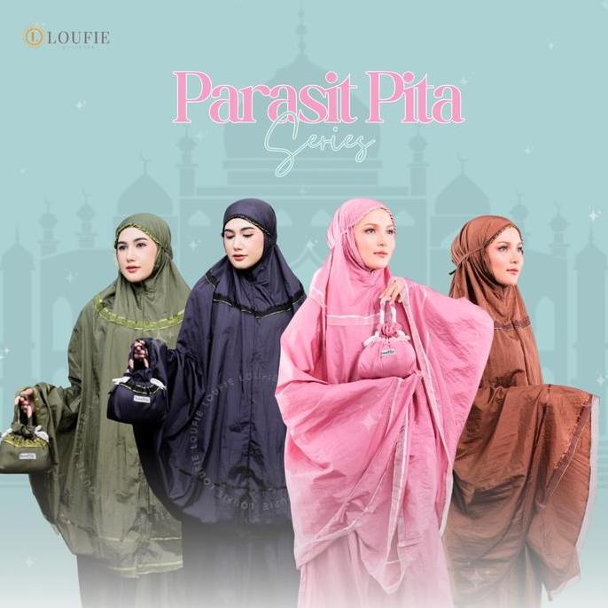 LOUFIE - Mukena Dewasa Parasut Variasi pita tali kepang polos jumbo