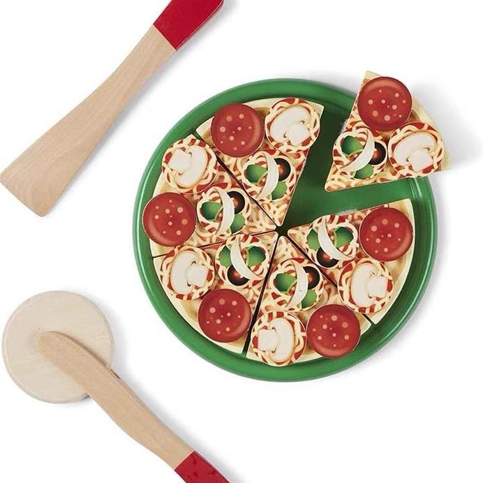 Ready Melissa Doug Wooden Pizza mainan edukasi masak masakan kayu potong murah
