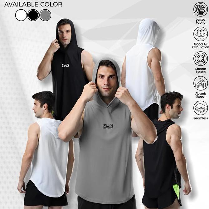 SUSTOMA Singlet Hoodie Baselayer Tanpa Lengan untuk Pria Fitness Outdoor F@n Sport