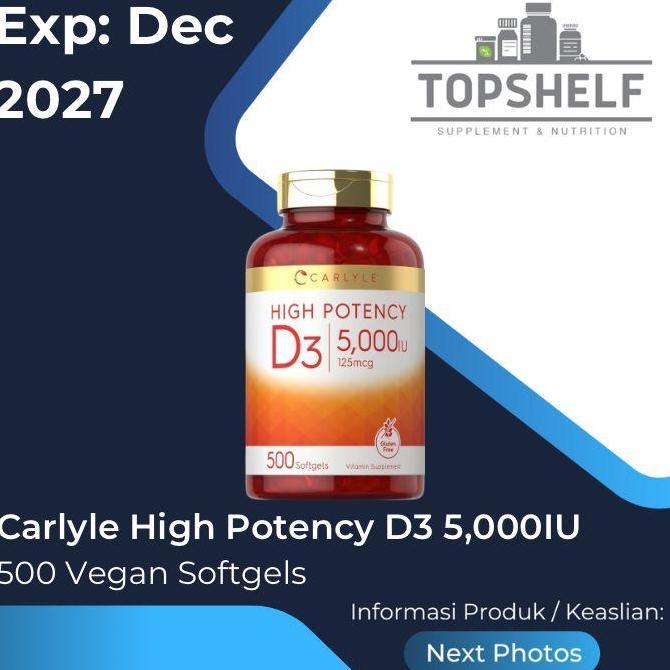 Carlyle Vitamin D3 5000IU High Potency 500 Softgels Bovine Gelatin