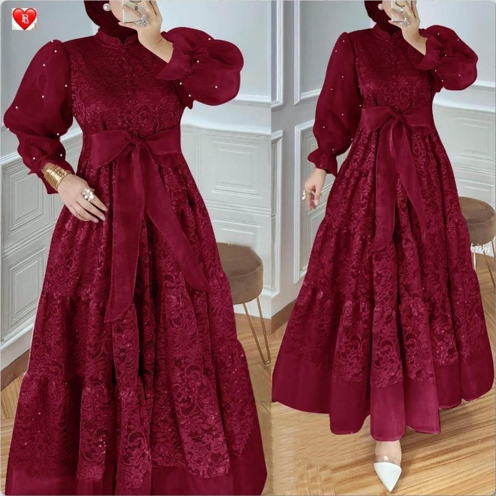 MODEL BARU  Gamis brukat / Gamis Brukat kombinasi Organza Mutiara / Gamis Organza kombinasi / Gamis 