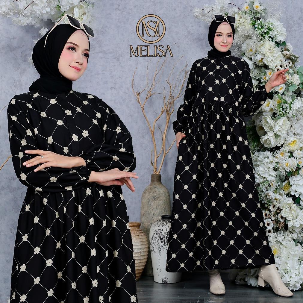 Mini Dress Long Tunik Motif Bunga Rose Kecil Rayon Premium Daster Panjang Gamis Wanita Muslim Busui 