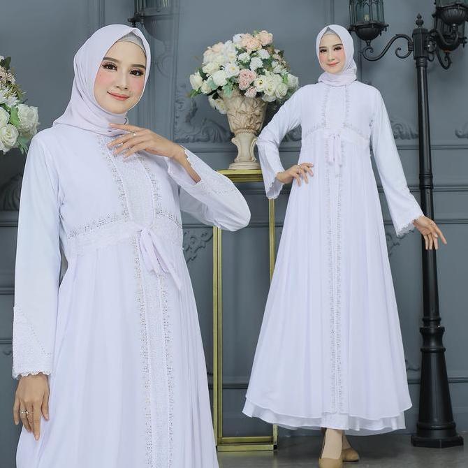 Diskon Galeri Sicantik - Cod - Gamis Abaya Putih Terbaru 2023 - Abaya Turkey Putih - Gamis Putih Ele