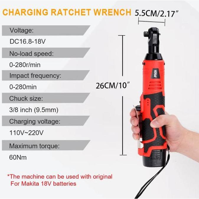 Reaim Kunci Angin Ratchet 3/8" Pneumatik Kunci Ratchet dengan Output Torsi Maksimal 90N.m kunci pas 