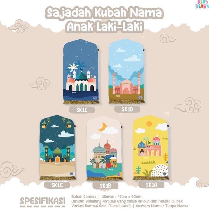 Spesial Sajadah Kubah Anak Custom Nama Sk1F Canvas Mix Anti Slip Busa Gold Tassel Nyaman Tebal Motif