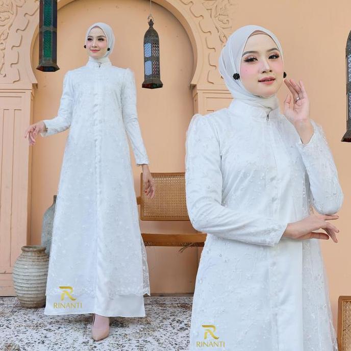 Terjangkau Veline Dress Brokat Putih Modern Gamis Elegan Pesta Muslimah Premium Untuk Lebaran Lamara