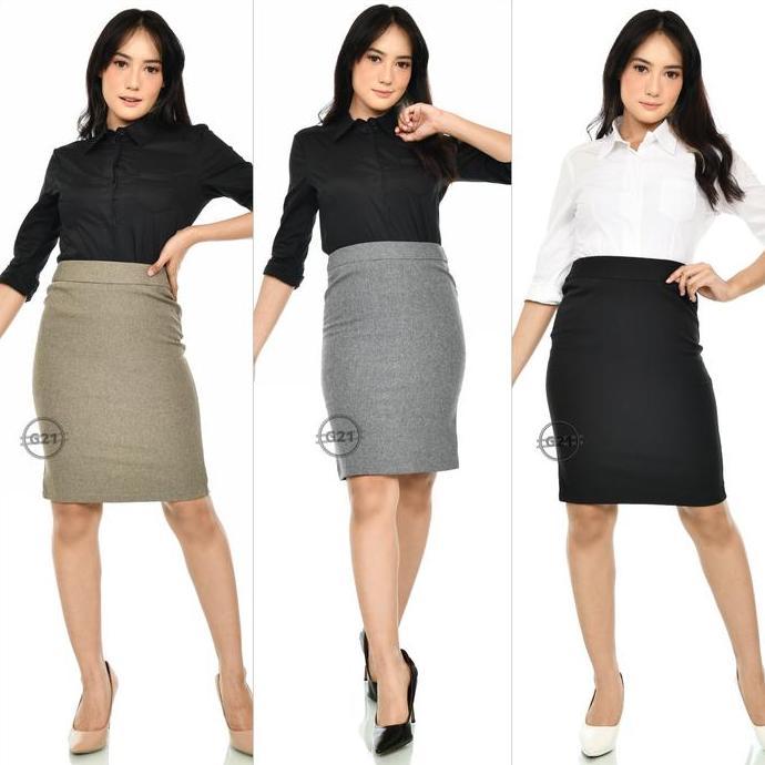 Kirimlangsung- Rok Kerja Kantor Pendek Span Pencil Hitam Dan Warna Wanita Bahan Dasar Formal High Pr