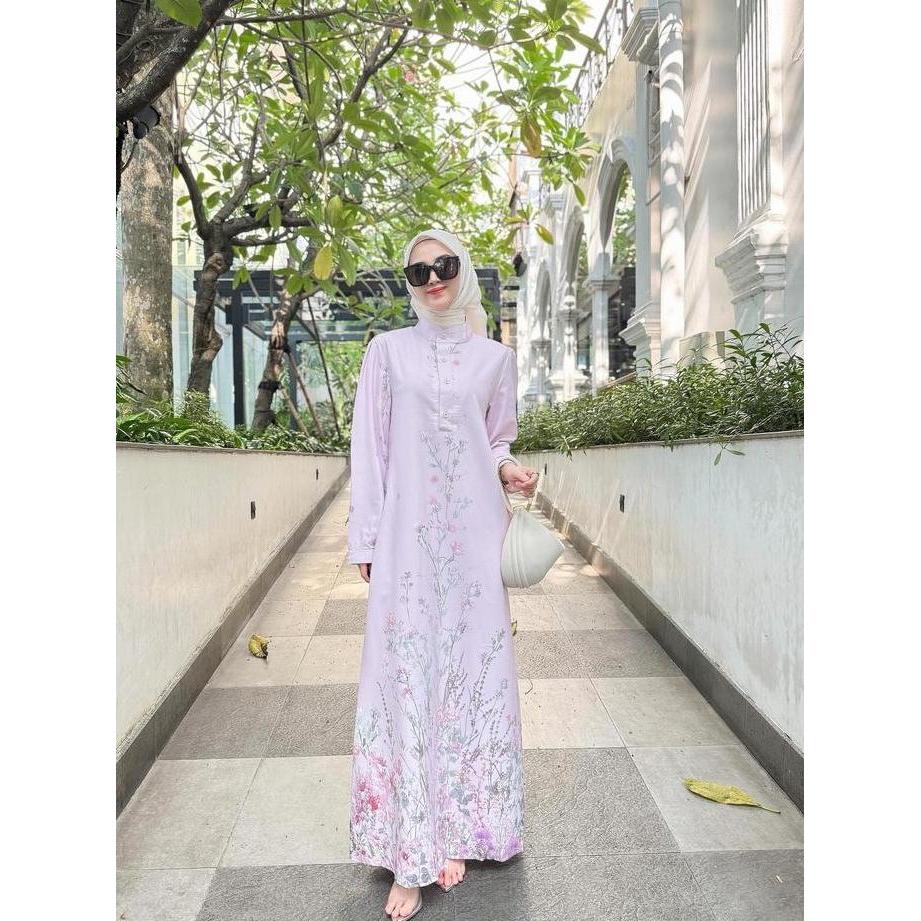 Terjangkau Fanmu Gamis Silk Premium Motif Bunga Terbaru Dress Muslim Cassandra Outer Brokat Tunik Le