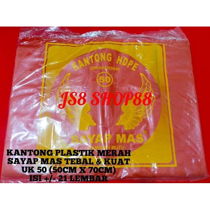 Yoiyouu- Hd Kantong Plastik Kresek Jumbo Merah Kuat Tebal Sayap Mas 50