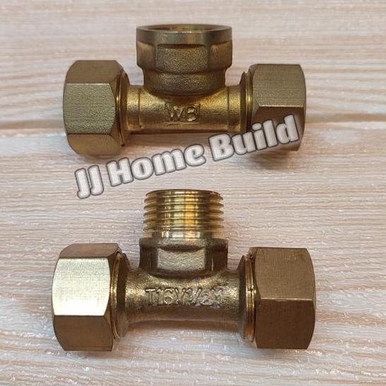 Tee / T Sok Sambung Drat Dalam/Drat Luar Pipa Air Panas Kuningan 1/2" Terbaik