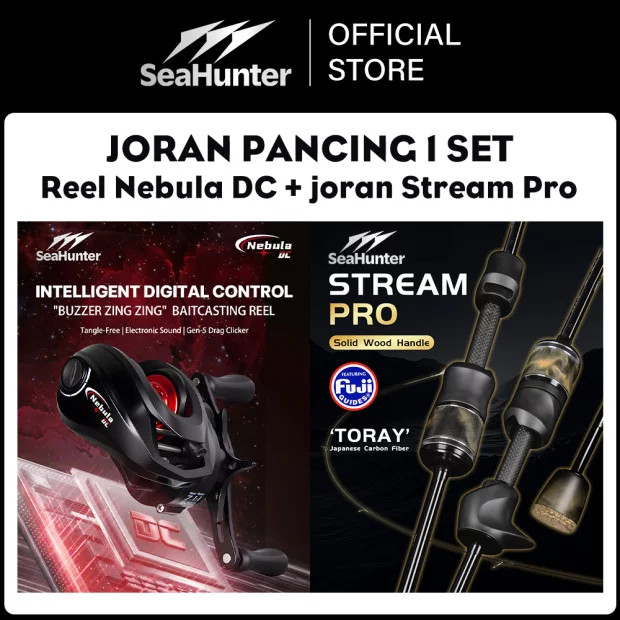 SeaHunter Nebula DC Joran Pancing 1 Set=Reel Nebula DC BC Baitcasting Reel Pancing +Joran Stream Pro