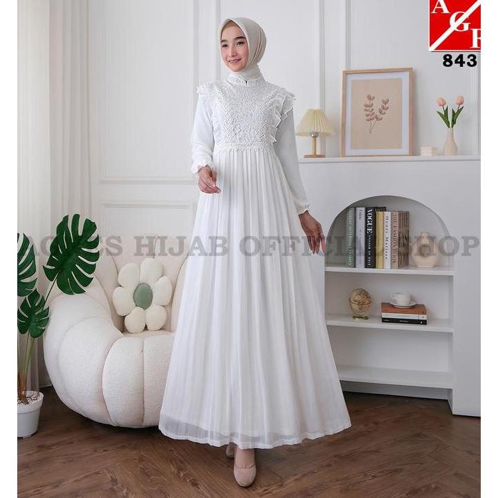 Agf - Gamis Putih Premium Terbaru Gaun Mewah Dress Pesta Kondangan Untuk Lebaran Haji Umroh Baju Mus
