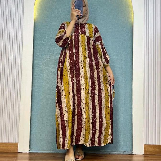 Spesial Gaun Rayon Muslim Remaja Dewasa Ibu Lebaran Motif Putih Atasan Katun Gamis Maxi Dress Menyus