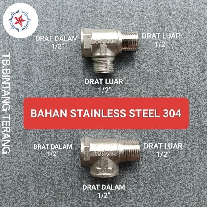 Ready stock TEE T DRAT DALAM DRAT LUAR 1/2" INCH SAMBUNGAN PIPA BESI BABET CHROME