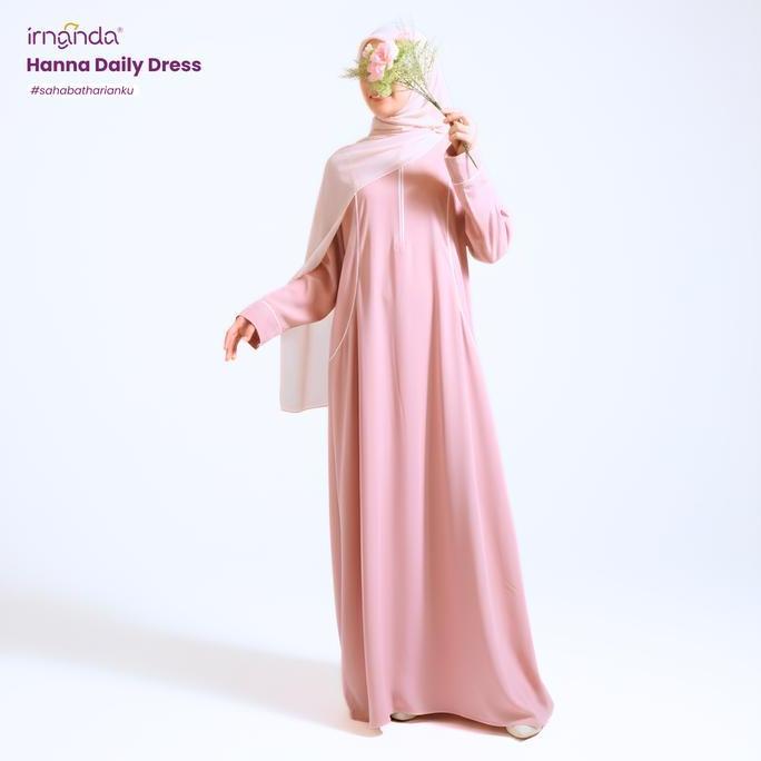Miliki Irnanda Hanna Dress Gamis Polos Wanita Simple Kantong Wudhu Busui Friendly