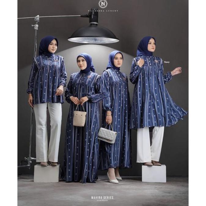 Diskon [Bisa Cod] Mahira Series Nadheera Luxury Dress Midi Tunik Terbaru Gamis Motif Rayon Premium S
