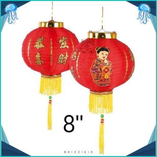Lampion Imlek 20cm Motif Anak kongsi Kain China Dekorasi Tahun Baru Cina Lantern 8 inch Lampion Mera
