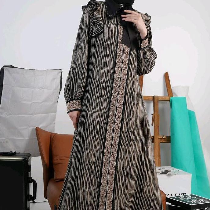 Super Sale, Hikmat A6653 Pink Cream Brown Abaya Scraft