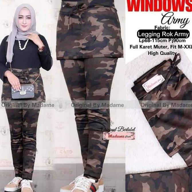 Shiftx- Celana Senam Legging Rok Loreng Army Wanita Outdoor Sport Bahan Katun Stretch Pinggang Full 
