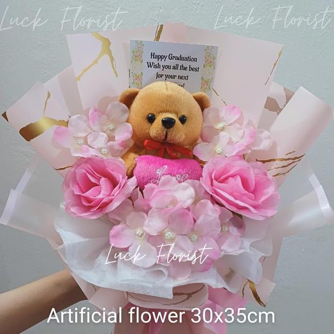 Buket Bunga Palsu - Buket Boneka Bear Love - Buket Wisuda Anniversary LM
