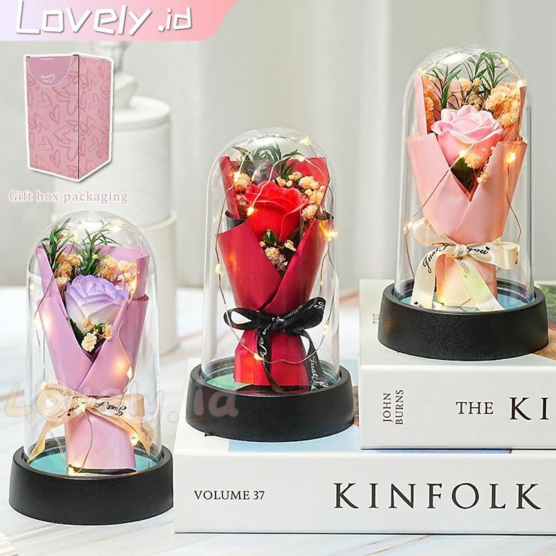 Bunga Mawar Led Lampu Hias Dekorasi Rose Valentine Hadiah Transparan Dome Flower Lampu Original
