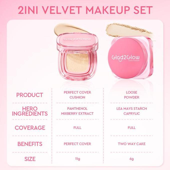 Xplus+- Glad2Glow 2Ini Velvet Makeup Set-Loose Powder+Cushion Mix Berry Extract Air Blurry Technolog