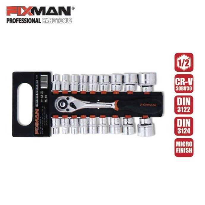 Fixman Omc-P4019M 19-Pc 1/2 Inch Dr. Socket Ratchet Set - Kunci Sok