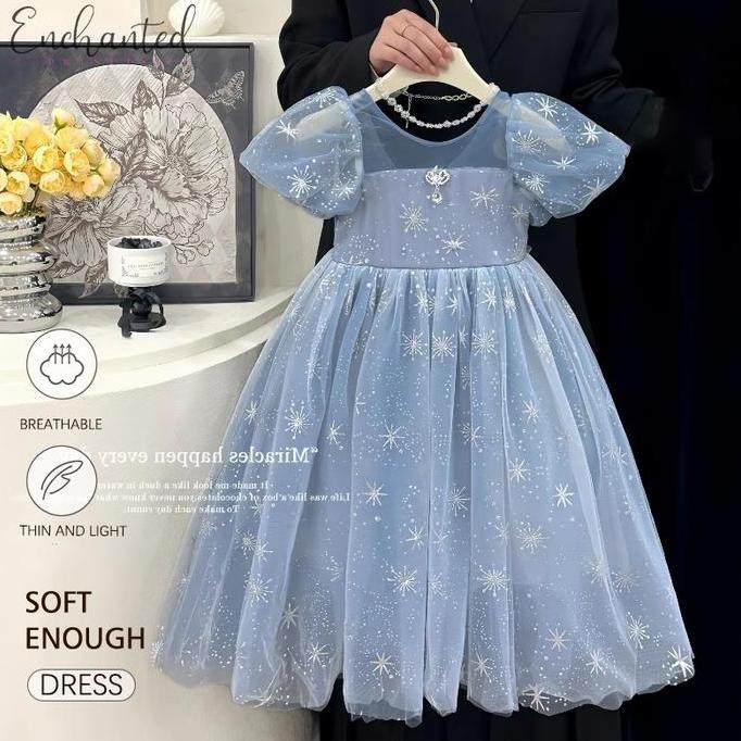 2-12 Tahun Gaun Putri Elsa Untuk Anak Perempuan Musim Panas Baru Gaun Lengan Puff Elsa Rok Gaun Gadi